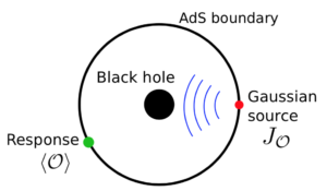 An illustration of the experimental setup for direct imaging of the emergent AdS black hole in the interior region of a spherical shell. Source: [@Hashimoto2018Imaging]
