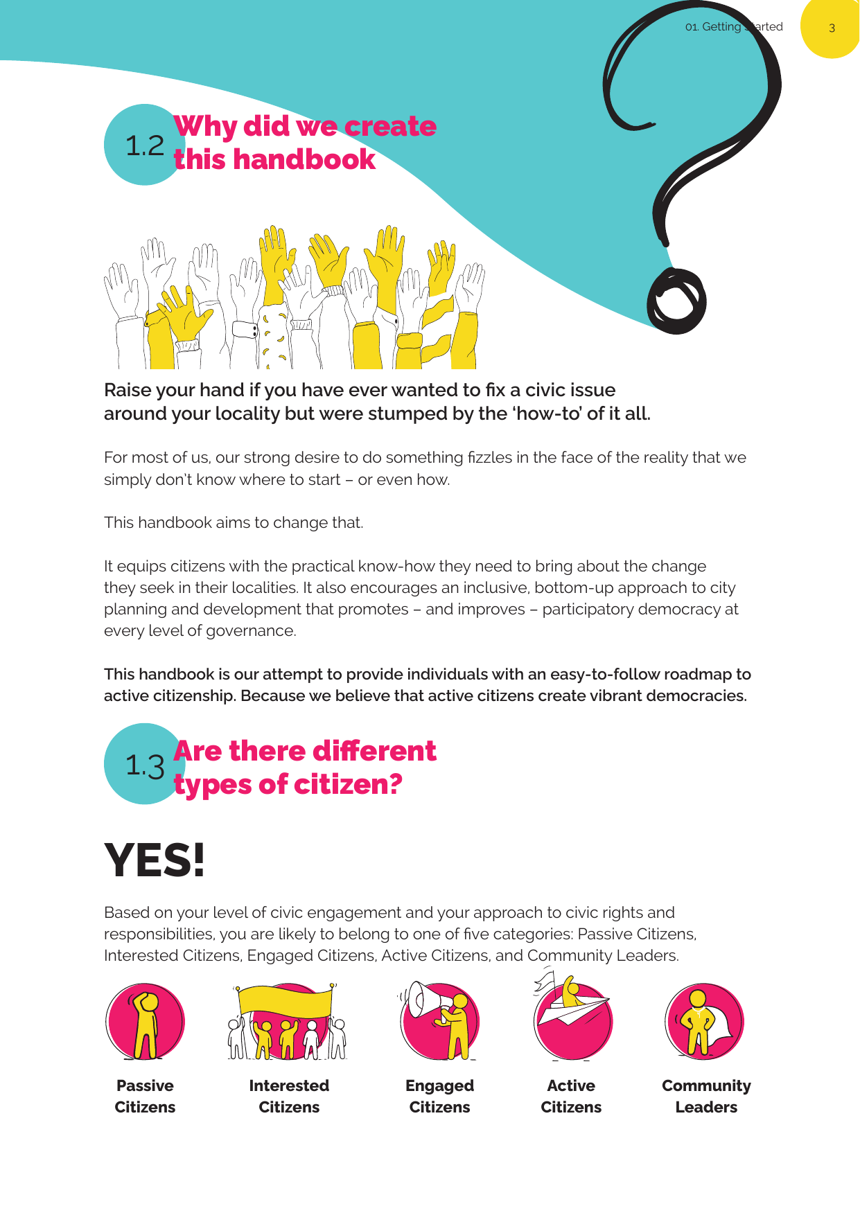Five types of citizens: Passive, Interested, Engaged, Active, and Community Leader